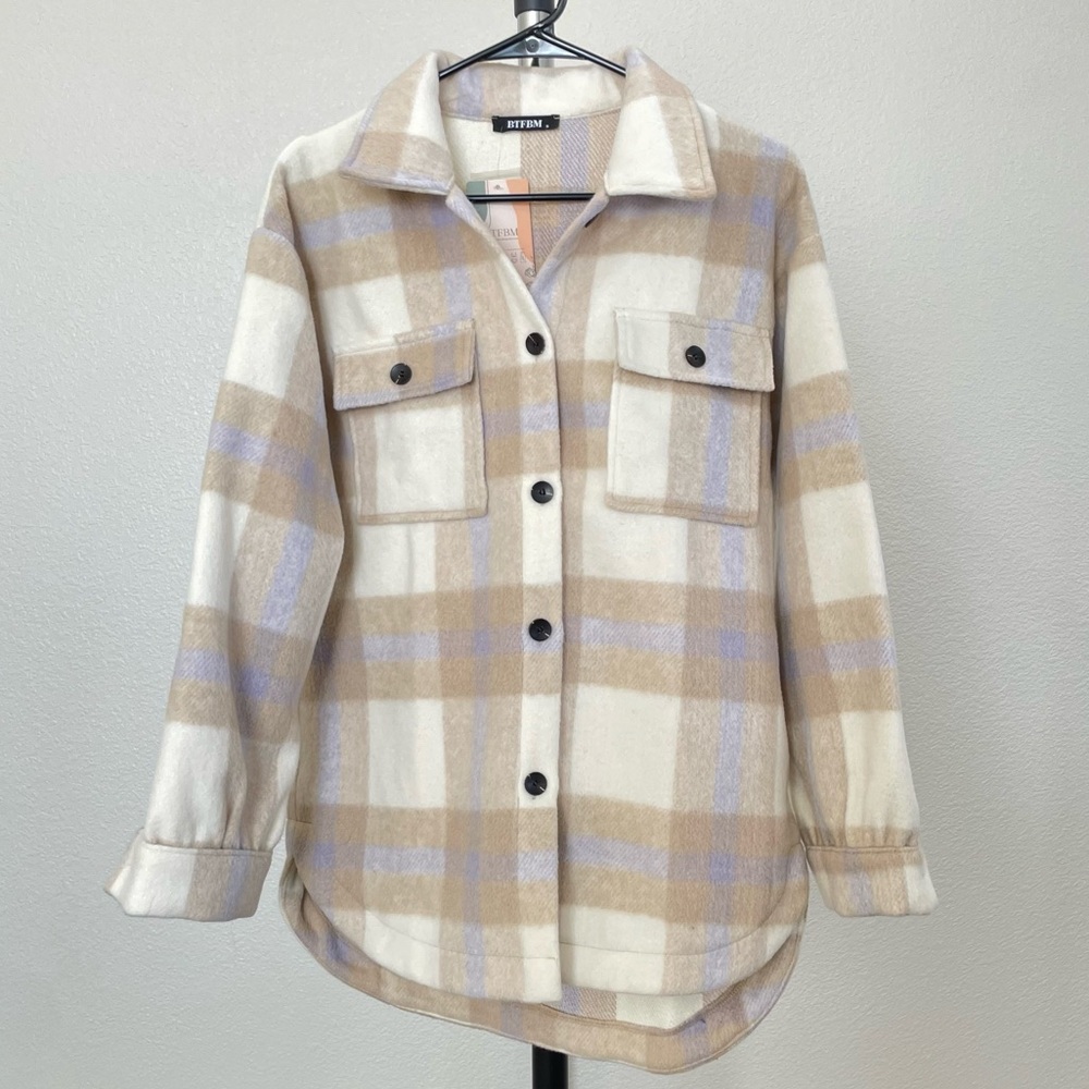BTFBM Women’s Plaid Print Button Jacket Small